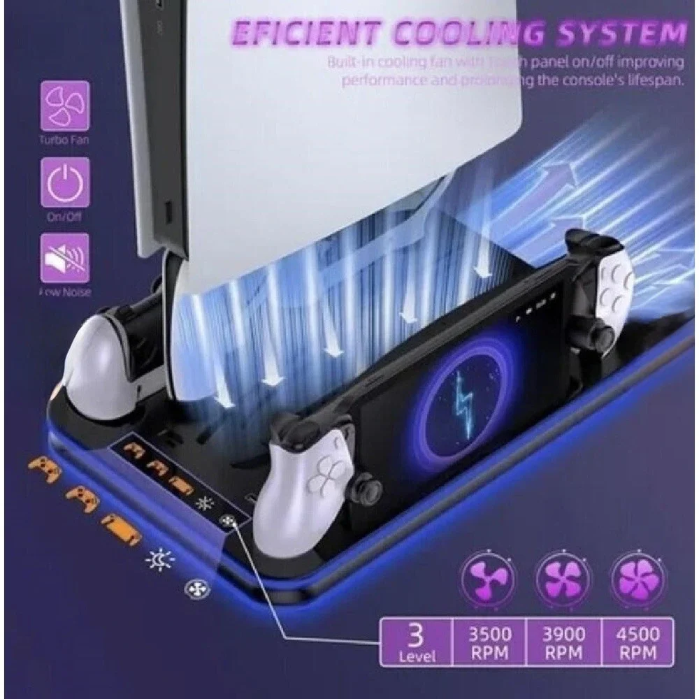 PlayStation Portal Charger, PS5 Stand and Cooling Station with RGB LED Contro...